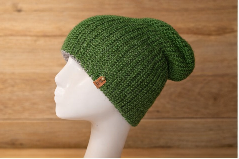Alpaca Double-skin Traditional Reversible Beanie Soot Grey / Forest Green Unisex