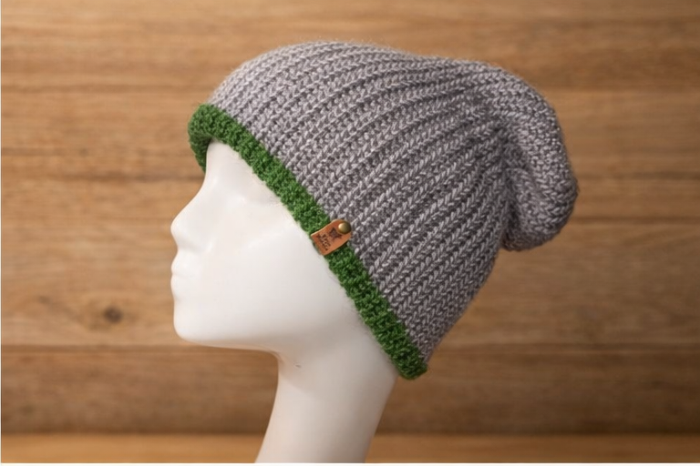 Alpaca Double-skin Traditional Reversible Beanie Soot Grey / Forest Green Unisex