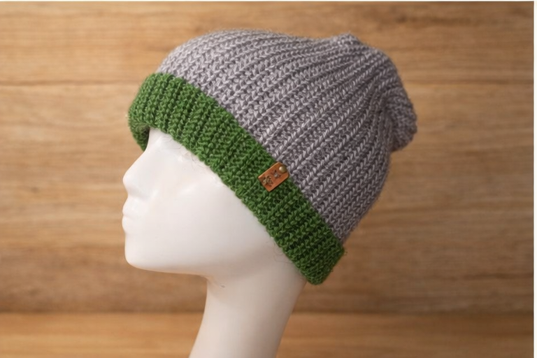 Alpaca Double-skin Traditional Reversible Beanie Soot Grey / Forest Green Unisex