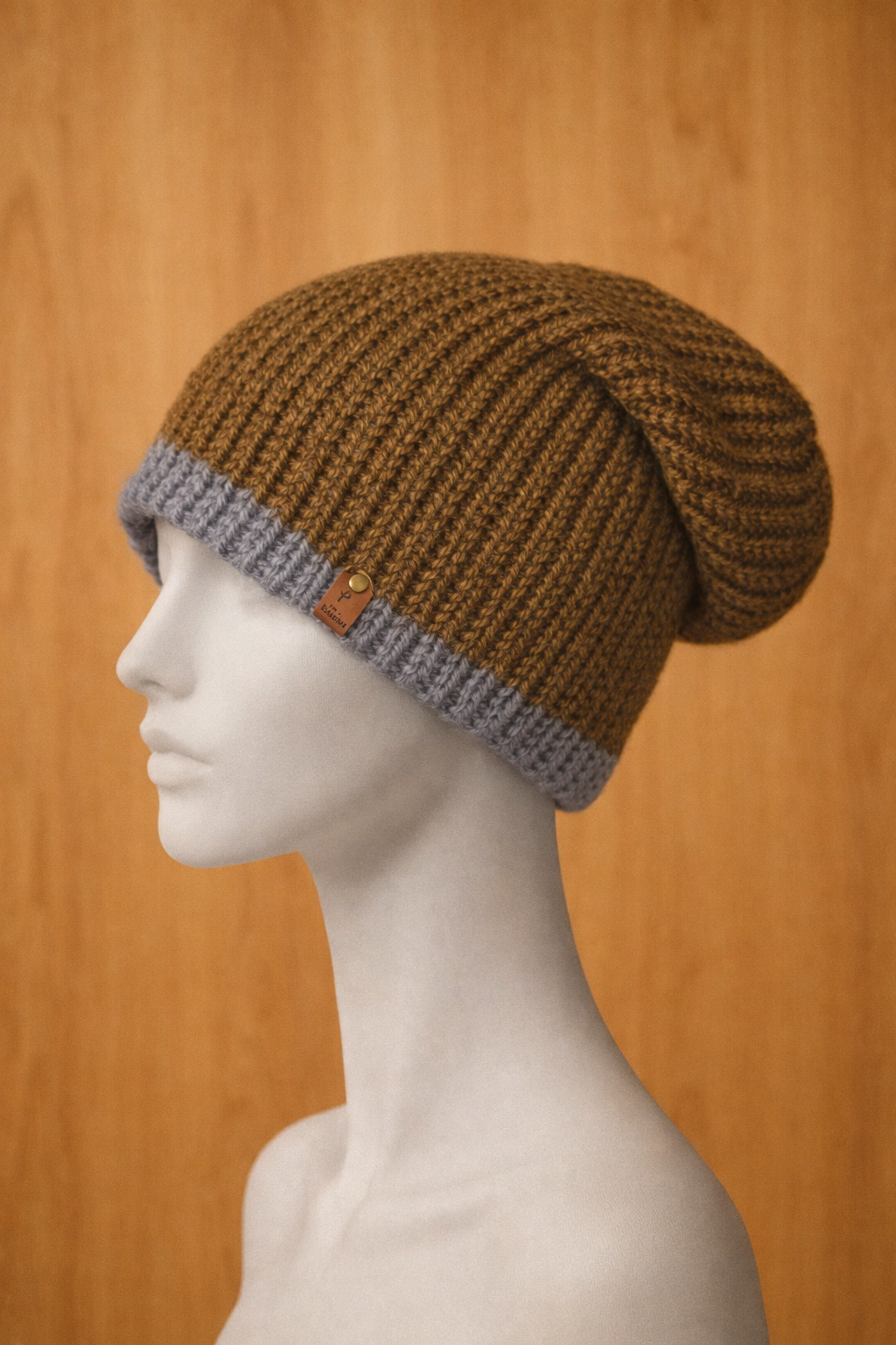 Alpaca Double-skin Traditional Reversible Beanie Grey/ Chocolate Brown Unisex
