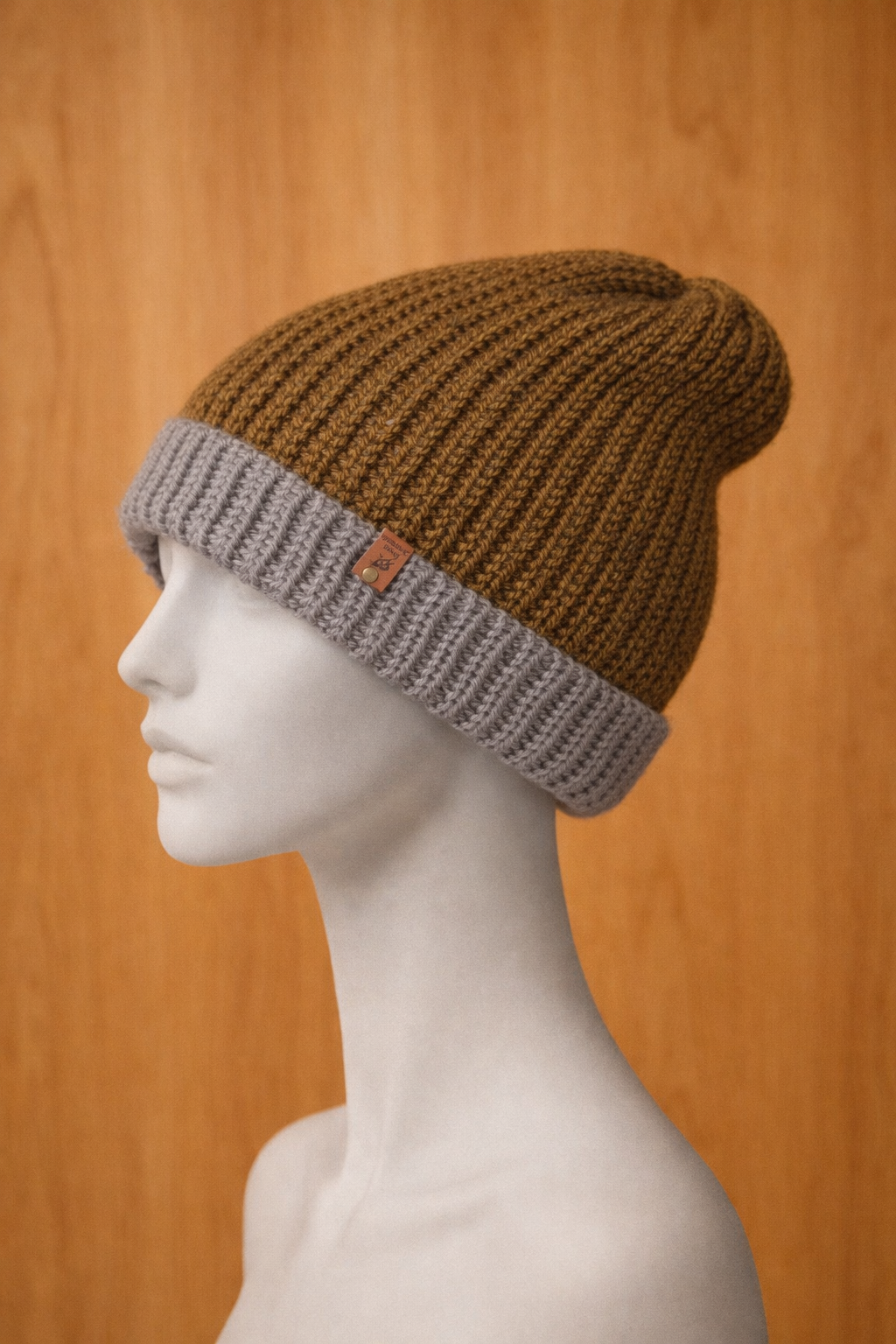 Alpaca Double-skin Traditional Reversible Beanie Grey/ Chocolate Brown Unisex