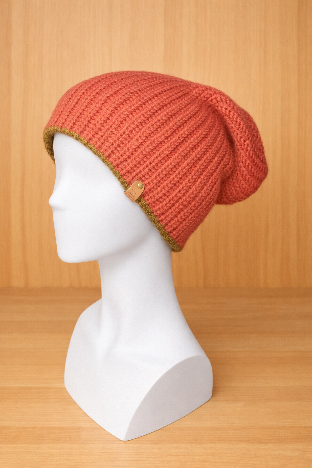 Alpaca Double-skin Traditional Reversible Beanie Chocolate Brown / Burnt Orange Unisex