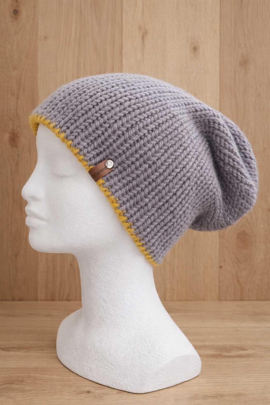 Alpaca Double-skin Traditional Reversible Beanie Grey/ Mustard Unisex
