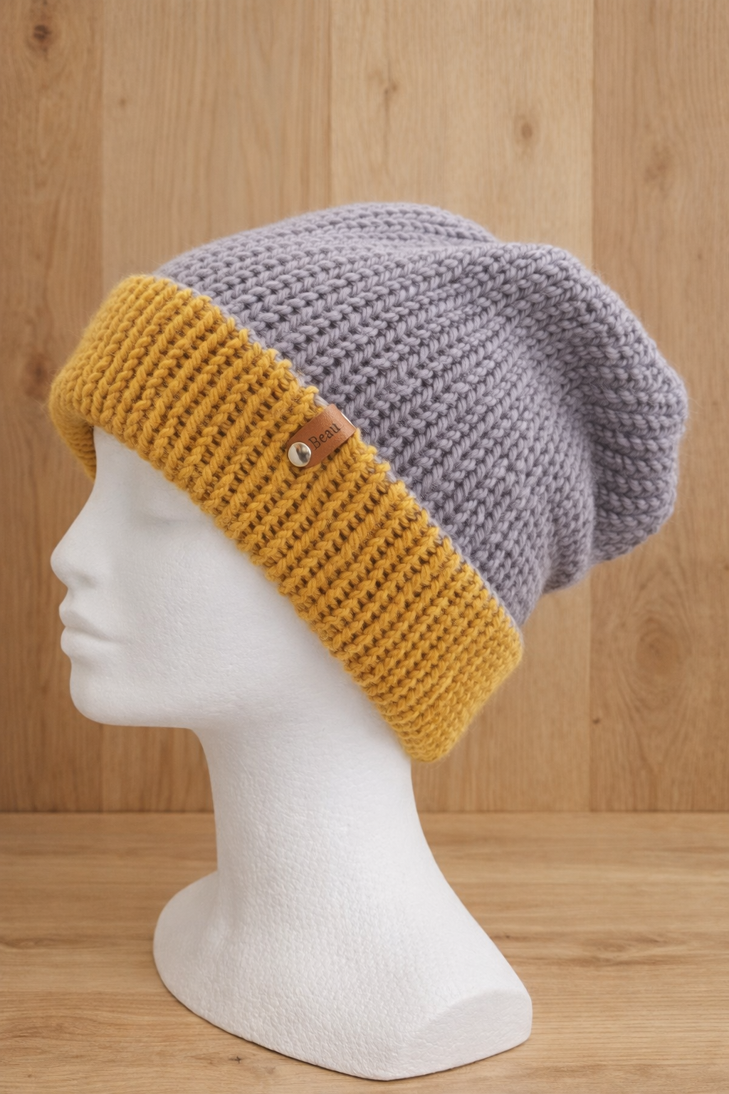 Alpaca Double-skin Traditional Reversible Beanie Grey/ Mustard Unisex