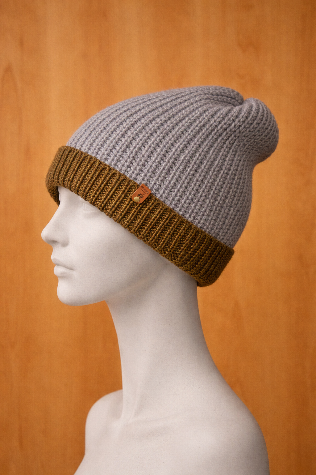 Alpaca Double-skin Traditional Reversible Beanie Grey/ Chocolate Brown Unisex