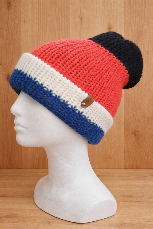 Alpaca Double-skin Traditional Reversible Beanie Burnt Orange White / Blue Navy Yellow White Unisex