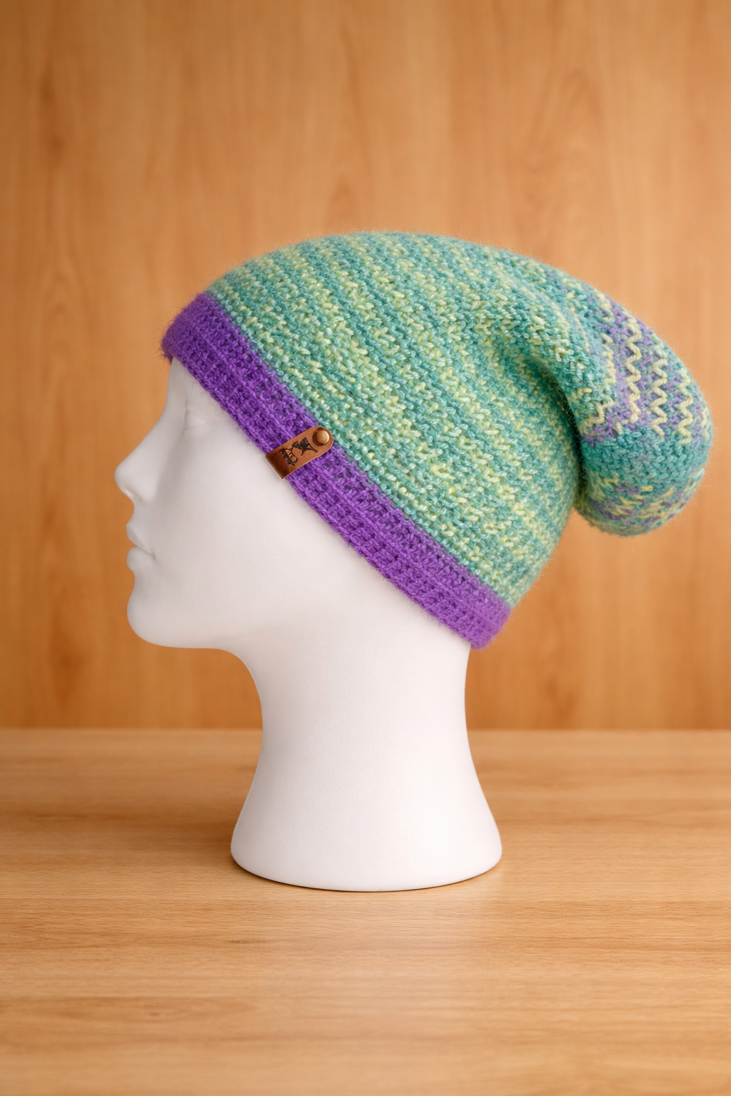 Junior Alpaca Double-skin Traditional Reversible Beanie Green Turquoise/ soft White Unisex