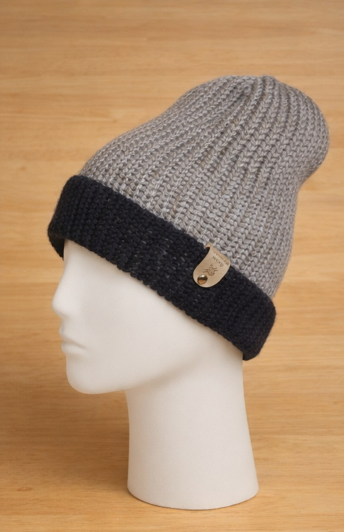 Alpaca Double-skin Traditional Reversible Beanie Navy /Grey (Unisex)