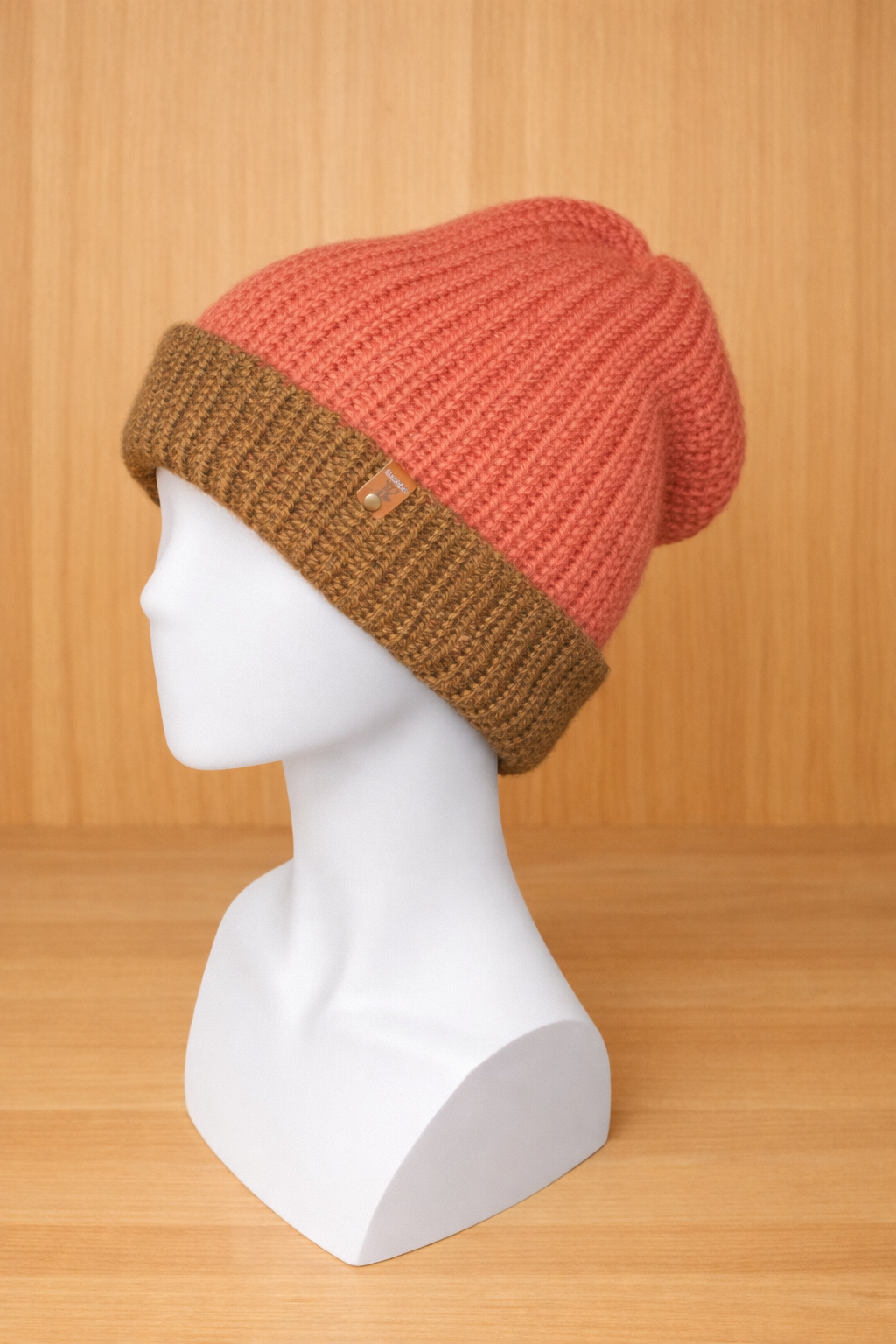 Alpaca Double-skin Traditional Reversible Beanie Chocolate Brown / Burnt Orange Unisex