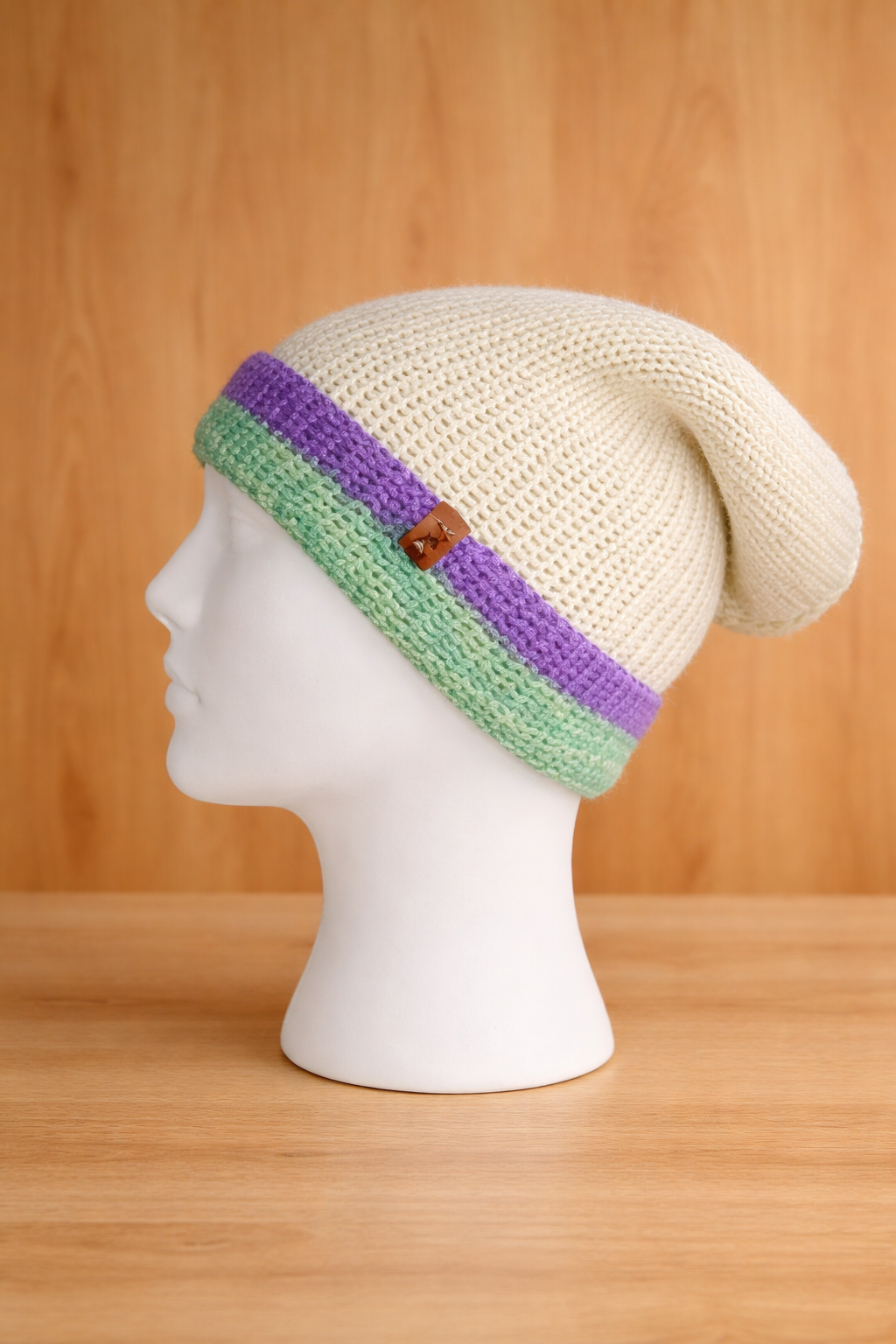 Junior Alpaca Double-skin Traditional Reversible Beanie Green Turquoise/ soft White Unisex