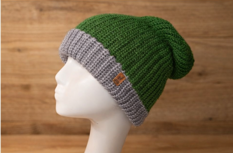 Alpaca Double-skin Traditional Reversible Beanie Soot Grey / Forest Green Unisex