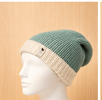 Alpaca Double-skin Traditional Reversible Beanie Denim Blue White/Pale Green White (Unisex)