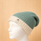 Alpaca Double-skin Traditional Reversible Beanie Denim Blue White/Pale Green White (Unisex)