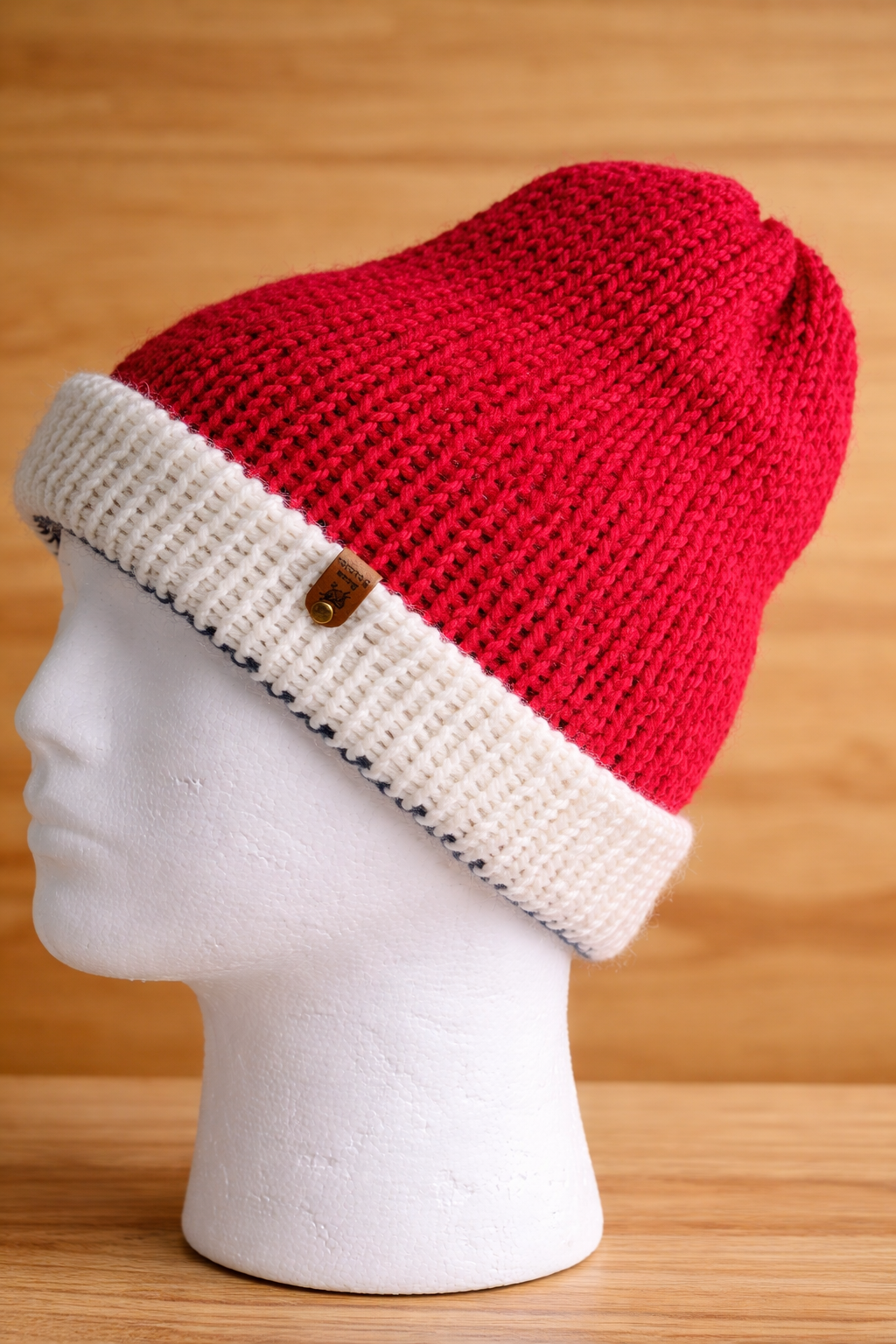 Alpaca Double-skin Traditional Reversible Beanie vibrant Red/ Blue (Unisex)