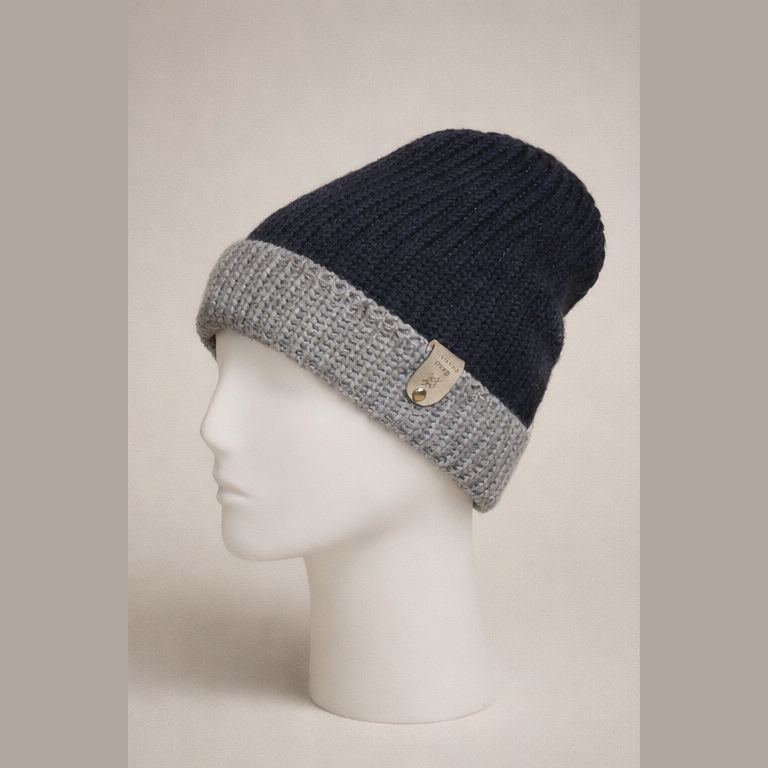 Alpaca Double-skin Traditional Reversible Beanie Navy /Grey (Unisex)